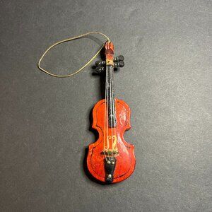 Vintage MCM 1970s Handcrafted Wooden Violin Viola Christmas Tree Ornament 5"